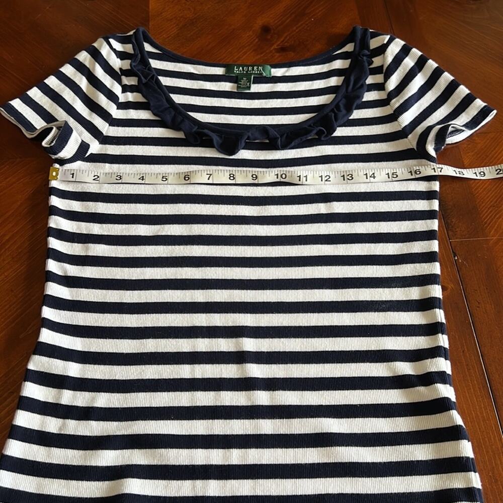 Lauren Ralph Lauren Size M Navy Blue & White Striped Knit Top Blouse - Picture 6 of 8